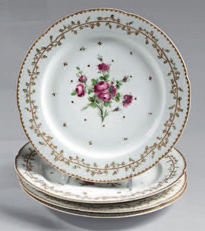 null Six assiettes en porcelaine de Paris (Manufacture de Locré) de la fin du XVIIIe...