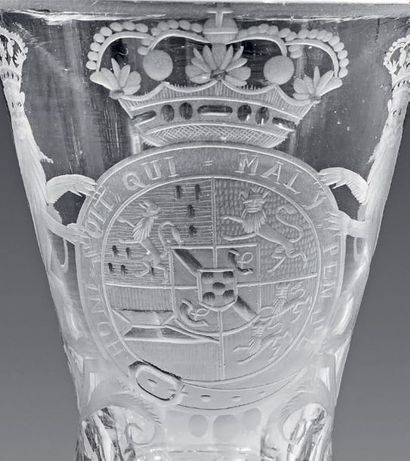 null Glass goblet from the 18th century, Bohemia or Netherlands. The flared circular...