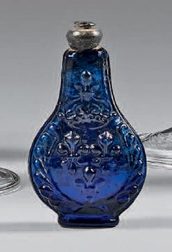 null Small perfume bottle in blue Orleans glass (Fabrique de
Bernard Perrot), with...