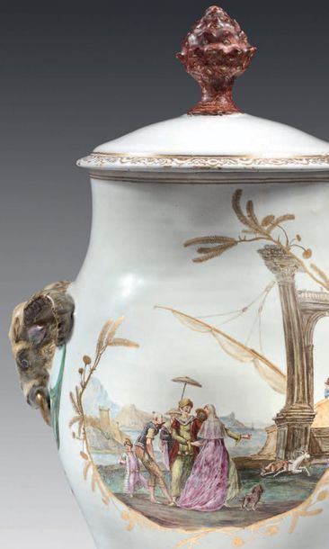 null Large 18th century Marseille earthenware vase and its lid, probably made by...