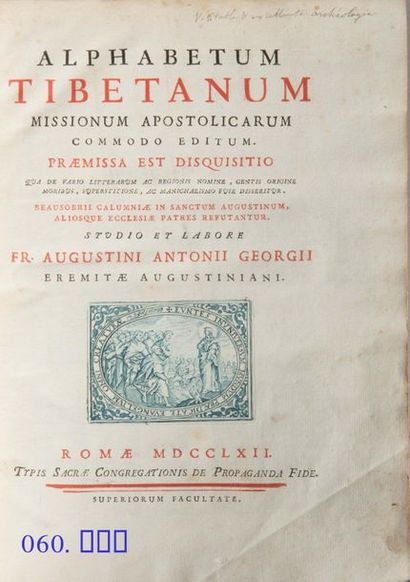 [TIBET]. GIORGI (Agostino Antonio). Alphabetum Tibetanum missionum apostolicum [...]....