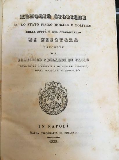 ADILARDI di PAOLO (Francesco). Memorie storiche su lo stato fisico morale et politico...