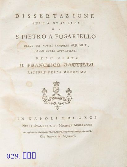 CAUTILLO (Francesco). Dissertazione sulla staurita di S. Pietro a Fusariello delle...