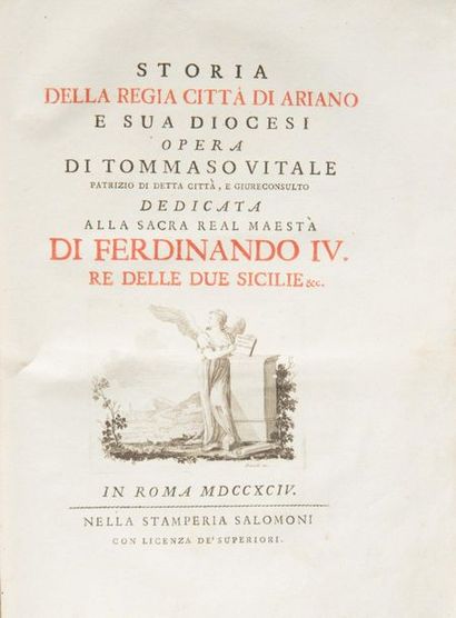 VITALE (Tomaso). Storia della regia città di Ariano e sua diocesi opera. In Roma,...