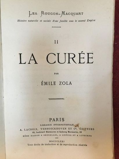 ZOLA (Emile). La Curée. Paris, Librairie Internationale - A. Lacroix, Verboeckhoven...