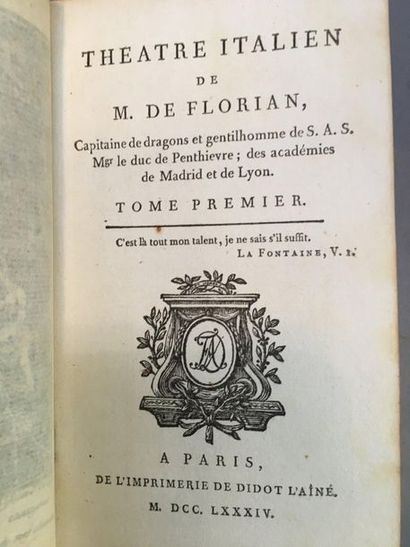 FLORIAN (Jean Pierre Claris de). Works. A Paris, De l'Imprimerie de Didot l'Aîné,...