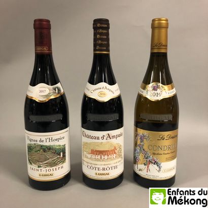null 3 bouteilles Rhône Divers (1 E. Guigal, "Vigne de l’Hospice", Saint-Joseph 2017;...