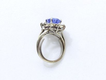 null Ring in 750 thousandths white gold, set with an oval facetted sapphire in a...