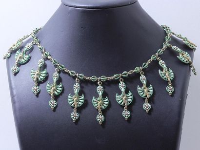 null Delicate and rare articulated necklace made of silver 800 thousandths dressed...