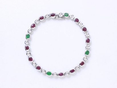 null Supple bracelet in 750 thousandths white gold, composed of a line of rubies...