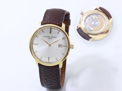  CONSTANT HUMMING. Men's wristwatch in 750-thousandths gold, radiant silver dial...