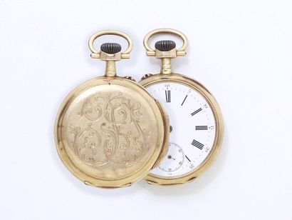 null Pocket watch in 750 thousandths gold, white enamelled dial with painted Roman...