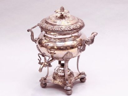 A silver-plated copper samovar with 4 ball...