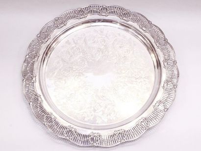 Round silver plated metal tray with 4 legs,...