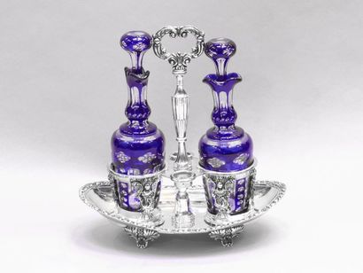 null Silver oiler with blue glass. Probably by Jean-François Veyrat, Paris, 1831-1838....