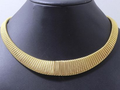 null Supple necklace in 750 thousandths gold, composed of a fall of flat tubogaz...
