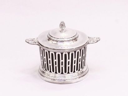 null Sugar bowl and its lid in silver and blue glass. By Bointaburet, France, 20th...