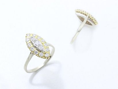 Two-tone marquise ring in 750 thousandths...