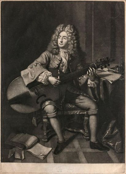 André BOUYS (1656-1740) 
Marin Marais
Manière noire. Very nice print, slightly yellowed...