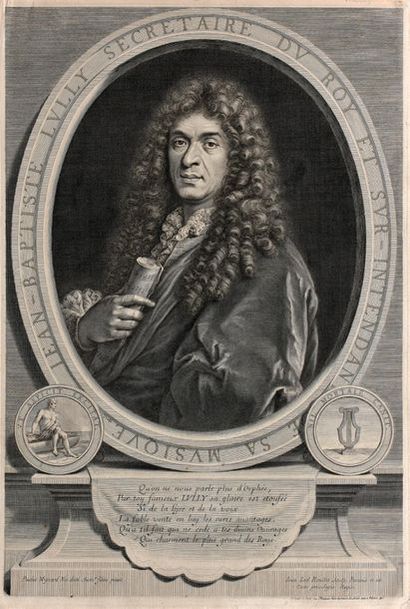 Jean-Louis ROULLET Portrait de Lully (1633-1687)
Gravé d'après P. Mignard. Eau-forte...