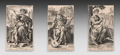 Martin de VOS (1532-1603) 
Les Neuf Muses
Série complète éditée par Ph. Galle. Très...