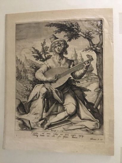 Jacob de GHEYN II (1565-1629) 
Young shepherd playing the lute or L'Ouïe (from a...