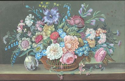 École FRANÇAISE du début du XIXe siècle 
Flower basket
Gouache.
28,5 x 43 cm