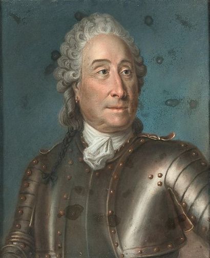 École FRANÇAISE du XVIIIe siècle 
Portrait d'un militaire à la boucle d'oreille probablement...