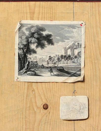 Attribué à Gaspar GRESLY (1712-1756) 
Trompe-l'oeil aux gravures de Perelle
Pair...