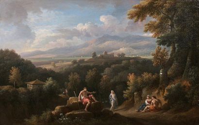 Jan Frans van BLOEMEN dit L'ORIZZONTE (Anvers 1662-Rome 1749) 
The rest of the walkers
Canvas.
50,5...