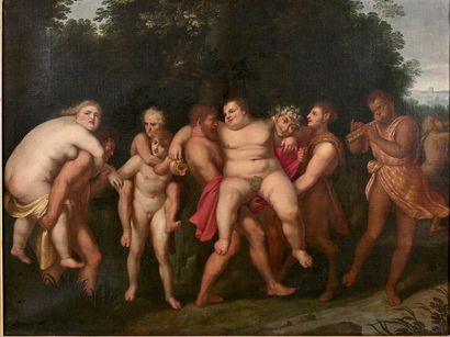 École ANVERSOISE vers 1620, suiveur de Pierre Paul RUBENS Bacchanale avec Silène
Toile....