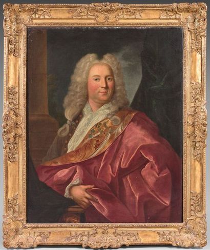 ECOLE FRANCAISE VERS 1730 
Portrait d'homme près d'une colonne
Toile.
91 x 73 cm