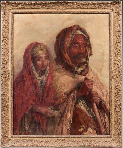Edouard VERSCHAFFELT (1874-1955) 
Jeune mendiante et l'aveugle
Huile sur toile, signée...