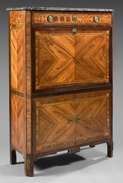 null Secretary inlaid with rosewood butterfly wings in green stained net frames,...