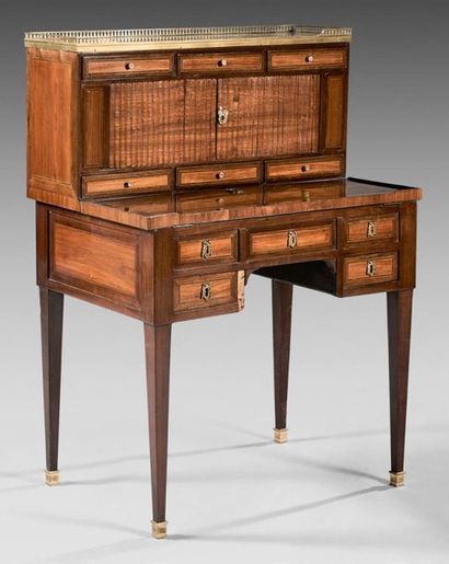 null Bonheur-du-jour inlaid with rosewood inlays in rosewood frames underlined with...