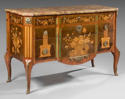 null Chest of drawers inlaid with a floral and foliated basket, bouquets or architectural...