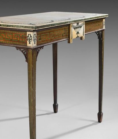 null Console in mahogany and grey veined white marble with "scagliola" decoration;...