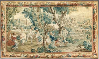 null Tapestry depicting a scene from the game Colin Maillard on the left and children...