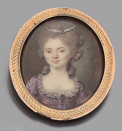 Jean-Laurent MOSNIER (1743-1808), ENTOURAGE DE 
Portrait miniature ovale peint sur...