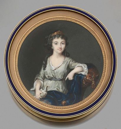 École FRANÇAISE de la fin du XVIIIème siècle 
Woman sitting with a dove
Miniature...