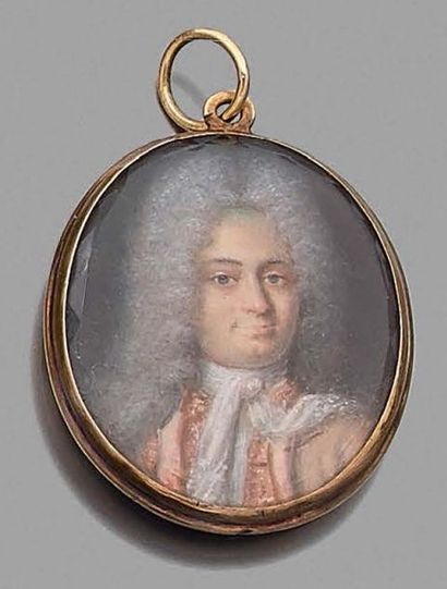 null Médaillon pendentif en or (750 millièmes) orné d'un portrait miniature peinte...