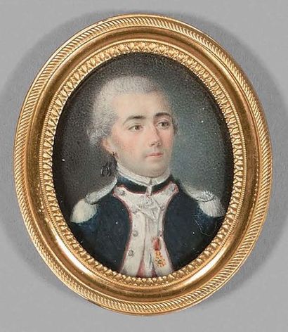 null Oval miniature on ivory: portrait of an infantry colonel, bare head, powdered...