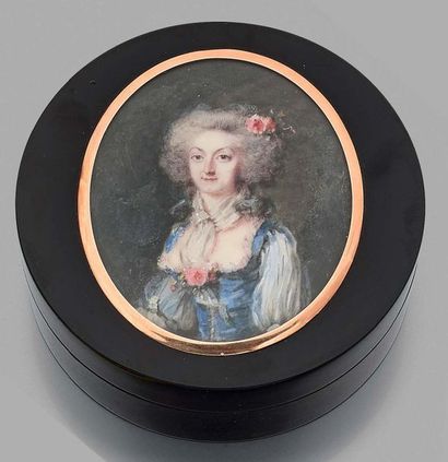 Peter Adolph HALL (1739-1793), attribué à 
Bonbonnière en écaille brune ornée sur...