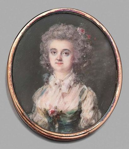 Ecole Française vers 1770 
Portrait d'une jeune femme en buste de trois-quarts à...