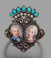 null 750 gold and 800 silver ring set with a double portrait of King Louis XVI and...