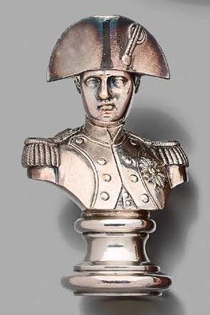 null Cachet en bronze argenté, en forme de buste de l'empereur
Napoléon Ier en uniforme...