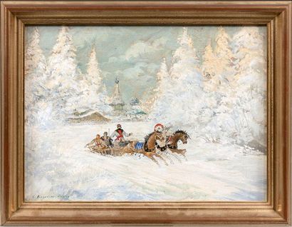 Constantin Alexeievich KOROVINE (Moscou, 1861-Paris, 1939) 
Troïka dans la neige
Huile...