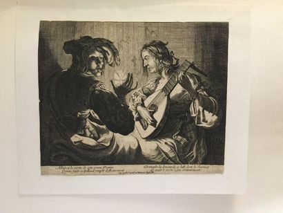 Pierre BREBIETTE (1598-1650) 
Une jeune fille jouant du luth
Eau-forte. Très belle...