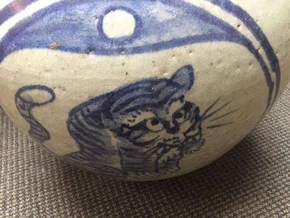 COREE Ceramic vase of hemispherical shape decorated in blue under cover of three...