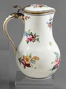 SÈVRES Baluster-shaped covered water pot in soft porcelain with polychrome floral...